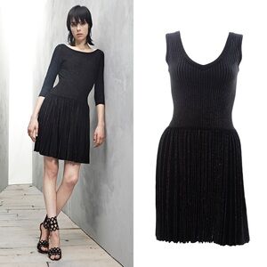 ALAIA S/S 2014 Metallic Pleated Knit Mini Dress in Black
